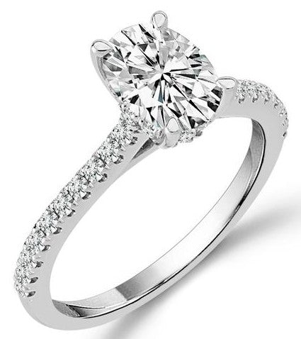 White 14 Karat Straight P Oval Cut Lab Grown Diamond Engagement Ring