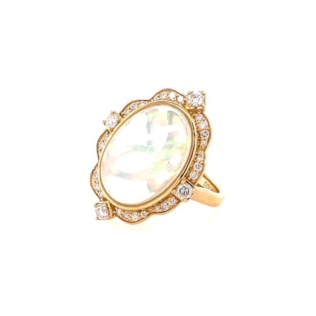 18 Karat Yellow Lady's Halo Gemstone Fasion Ring