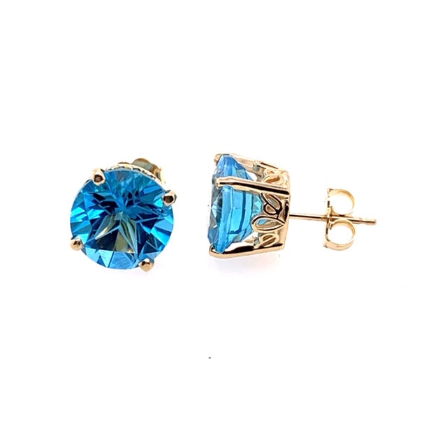 14 Karat Yellow Blue Topazes Gemstone Earrings