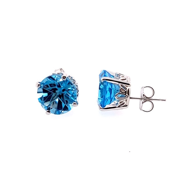 14 Karat White Blue Topazes Gemstone Earrings