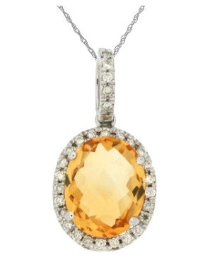 14 Karat White Halo Gemstone Pendant