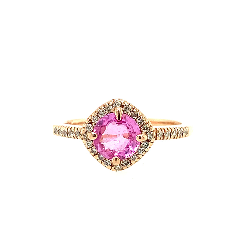 14 Karat Rosé Lady's Halo Gemstone Fasion Ring