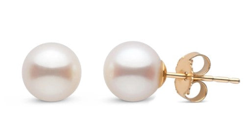 14 Karat Yellow Stud Pearl Earrings