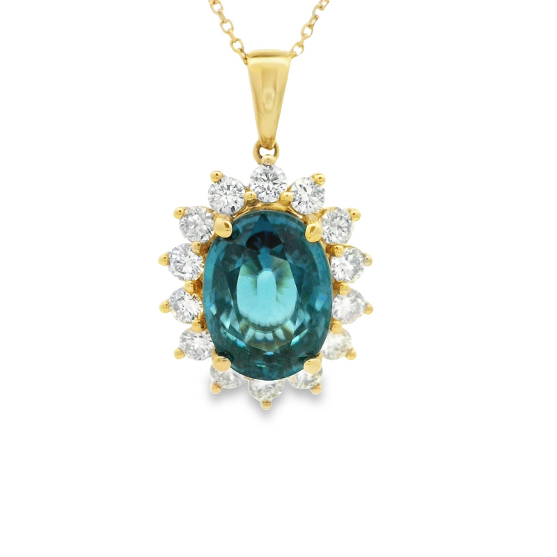 14 Karat Yellow Halo Gemstone Pendant