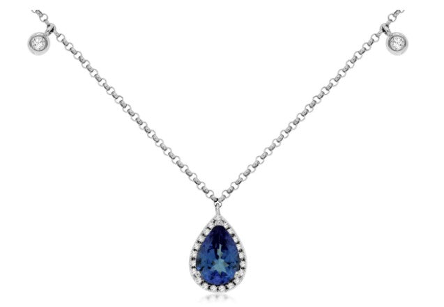 14 Karat White Halo Gemstone Necklace