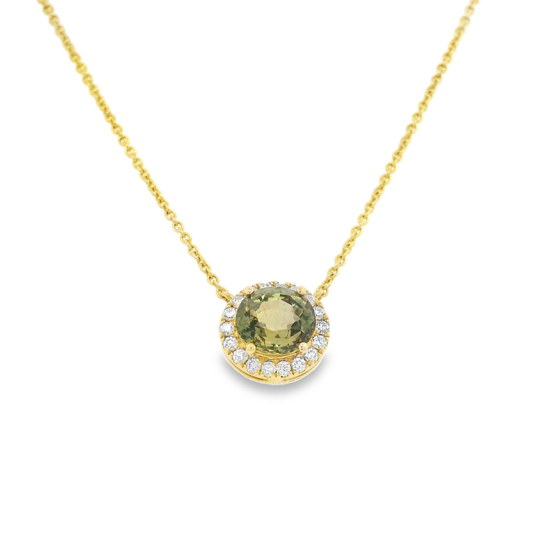 14 Karat Yellow Halo Gemstone Necklace