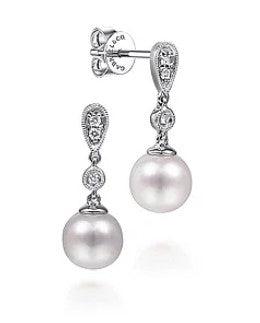 14 Karat White Drop Pearl Earrings