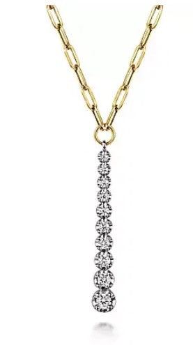 14 Karat Two Tone Bar Diamond Necklace
