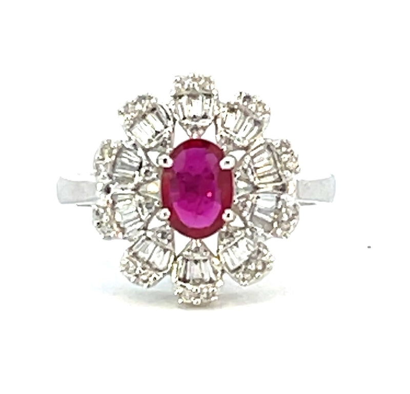 14 Karat White Lady's Halo Gemstone Fasion Ring