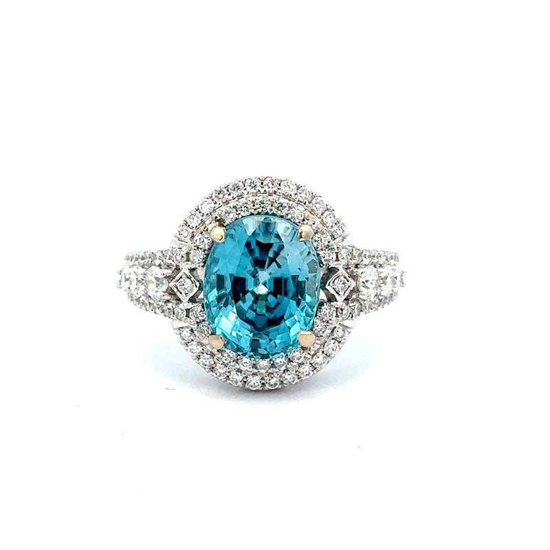 14 Karat White Lady's Halo Gemstone Fasion Ring