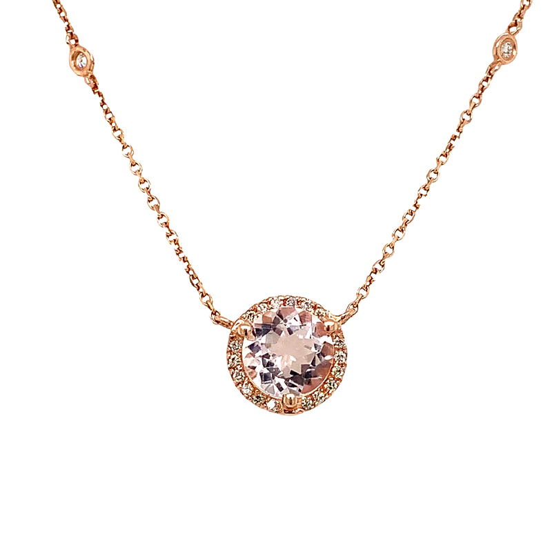 14 Karat Rosé Halo Gemstone Necklace