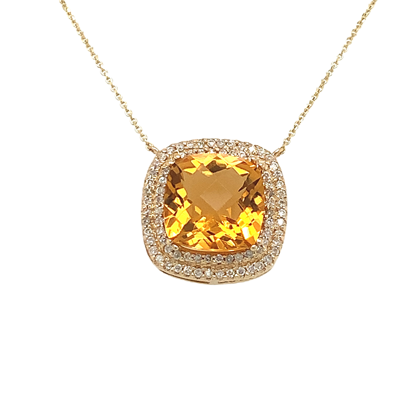 14 Karat Yellow Halo Gemstone Necklace