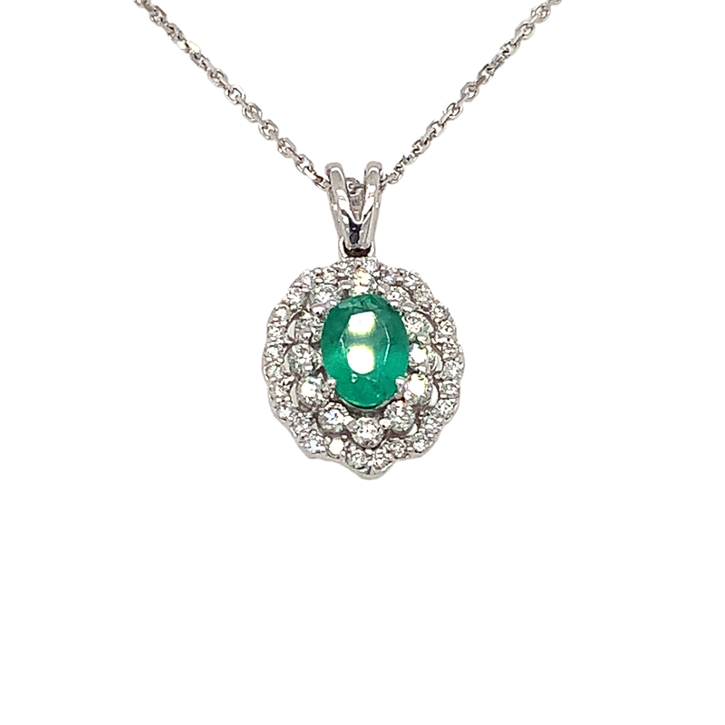 18 Karat White Halo Gemstone Pendant