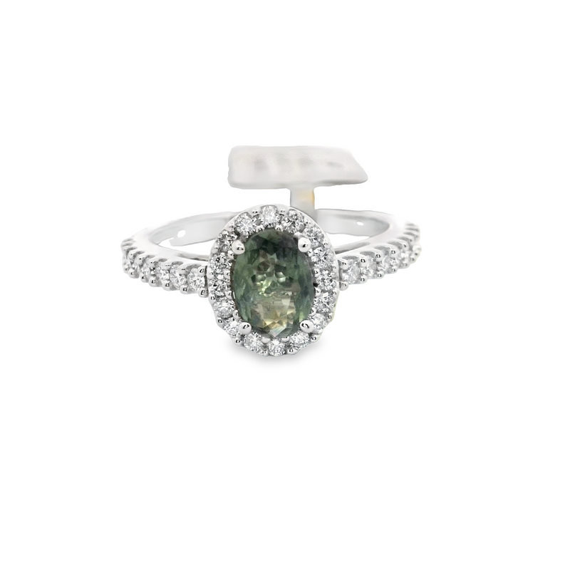 14 Karat White Lady's Halo Gemstone Fasion Ring