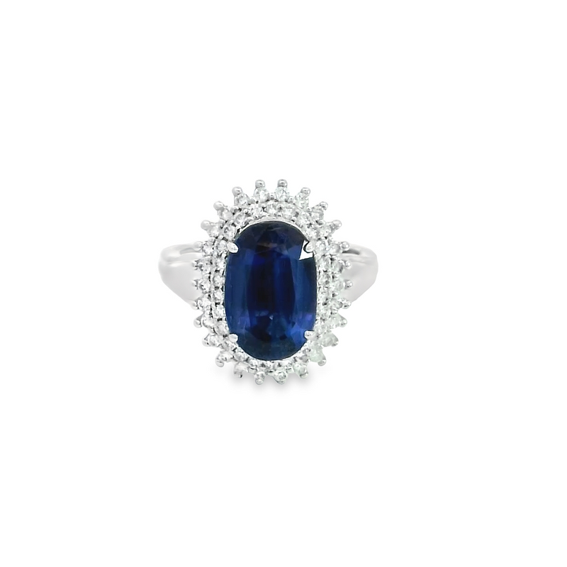 18 Karat White Lady's Halo Gemstone Fasion Ring