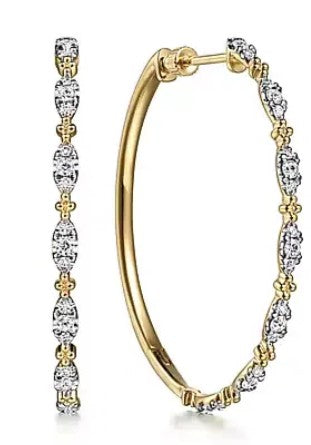 14 Karat Yellow Large Hoop Diamonds Earrings