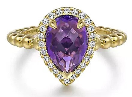 14 Karat Yellow Lady's Halo Gemstone Fasion Ring