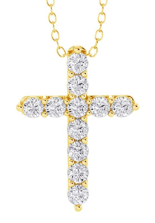 14 Karat Yellow Cross Diamond Pendant