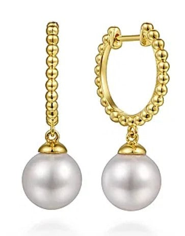 14 Karat Yellow Huggie Pearls Earrings