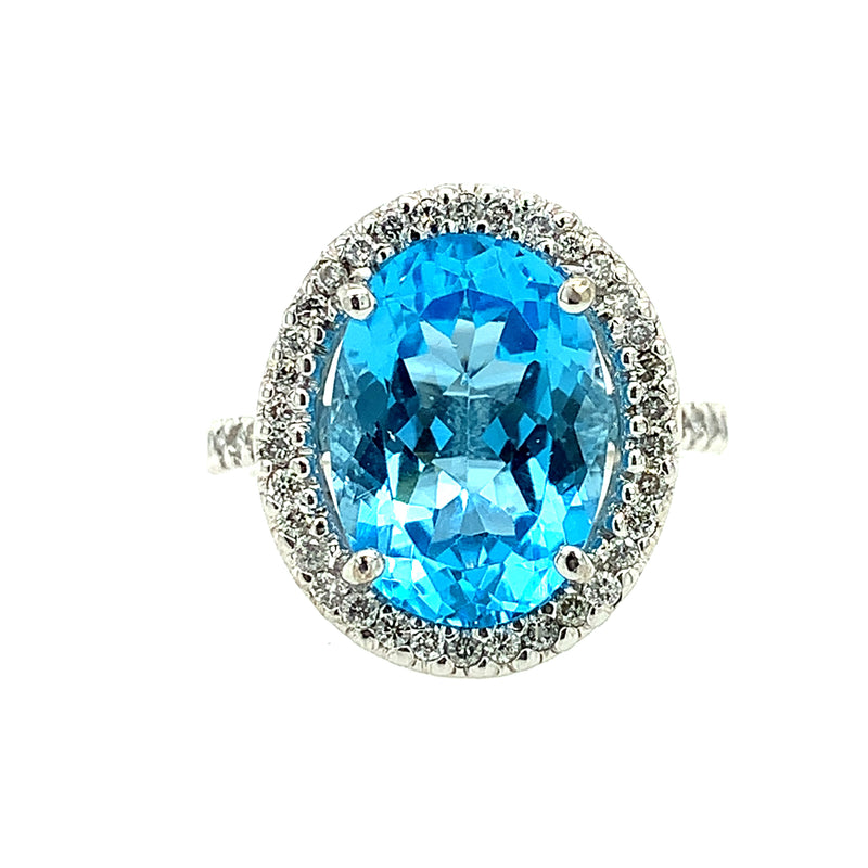 14 Karat White Lady's Halo Gemstone Fasion Ring