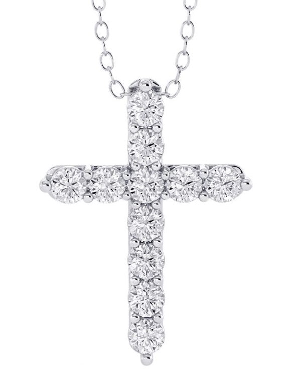 14 Karat White Cross Diamond Pendant