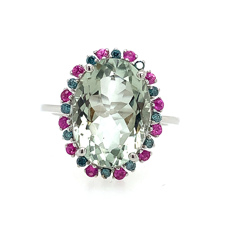 14 Karat White Lady's Halo Gemstone Fasion Ring