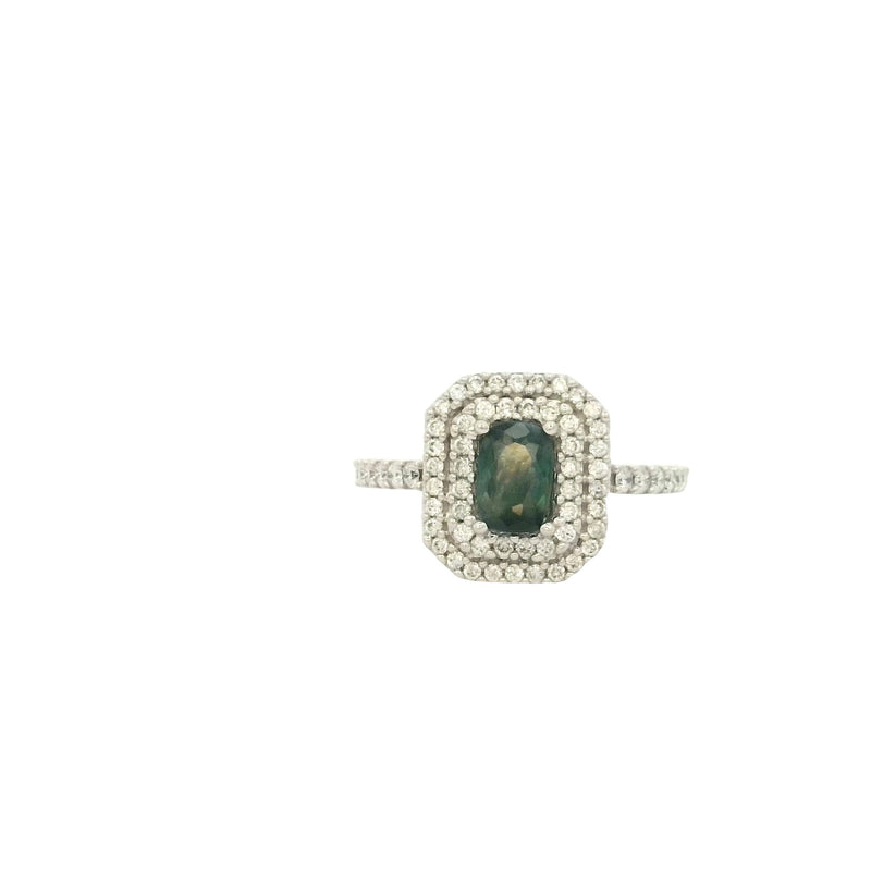 14 Karat White Lady's Halo Gemstone Fasion Ring