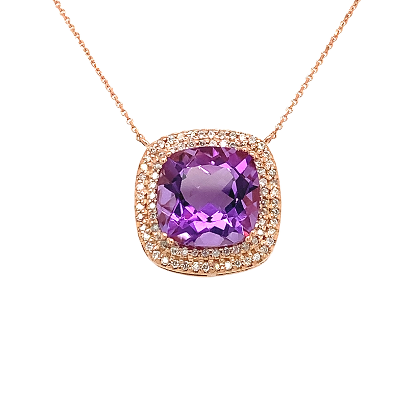 14 Karat Rosé Halo Gemstone Necklace