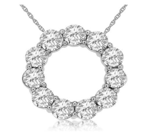 14 Karat White Circle Diamond Pendant