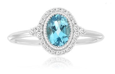 14 Karat White Lady's Halo Gemstone Fasion Ring