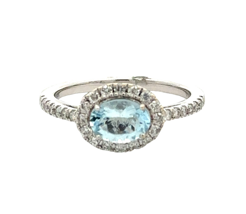 14 Karat White Lady's Halo Gemstone Fasion Ring