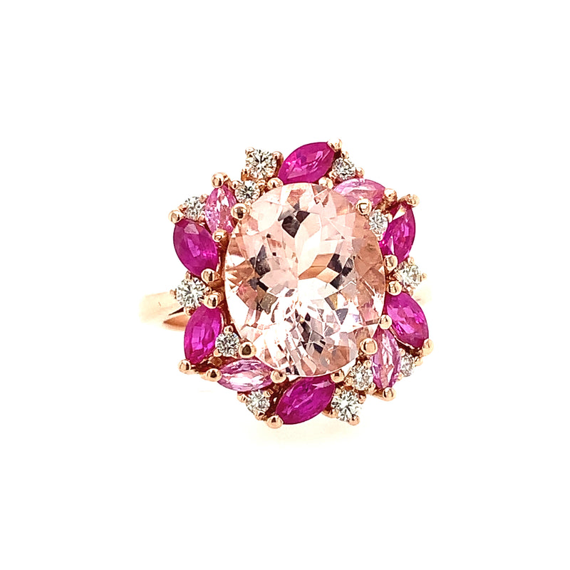 14 Karat Rosé Lady's Halo Gemstone Fasion Ring