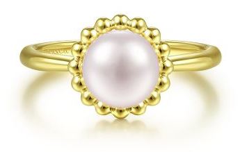 14 Karat Yellow Halo Pearl Ring