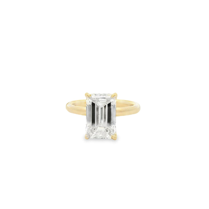 Yellow 14 Karat Solitaire Emerald Cut Lab Grown Diamond Engagement Ring