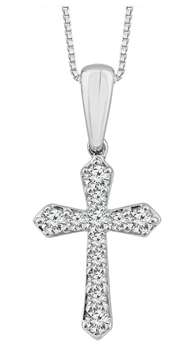 10 Karat White Cross Diamond Pendant