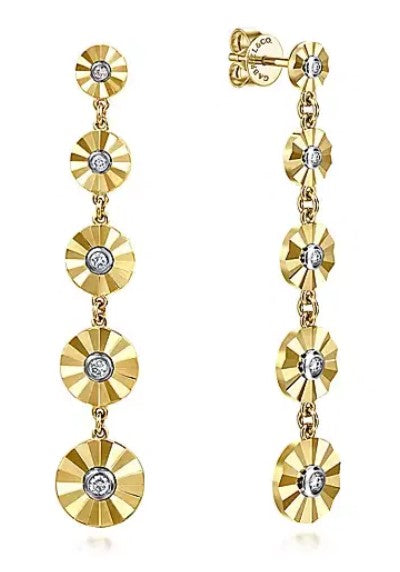 14 Karat Yellow Drop Diamond Earrings